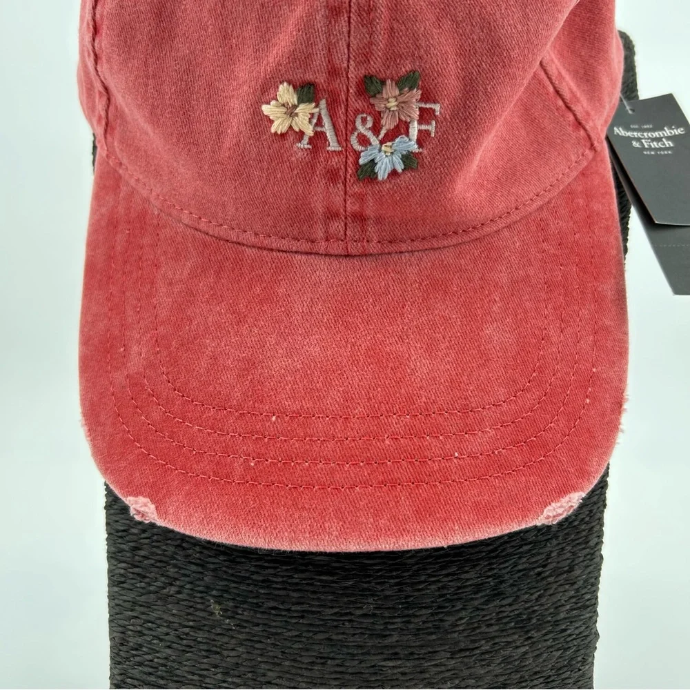 NWT Abercrombie & Fitch Distressed Floral Embroidered Logo Adjustable Hat Cap